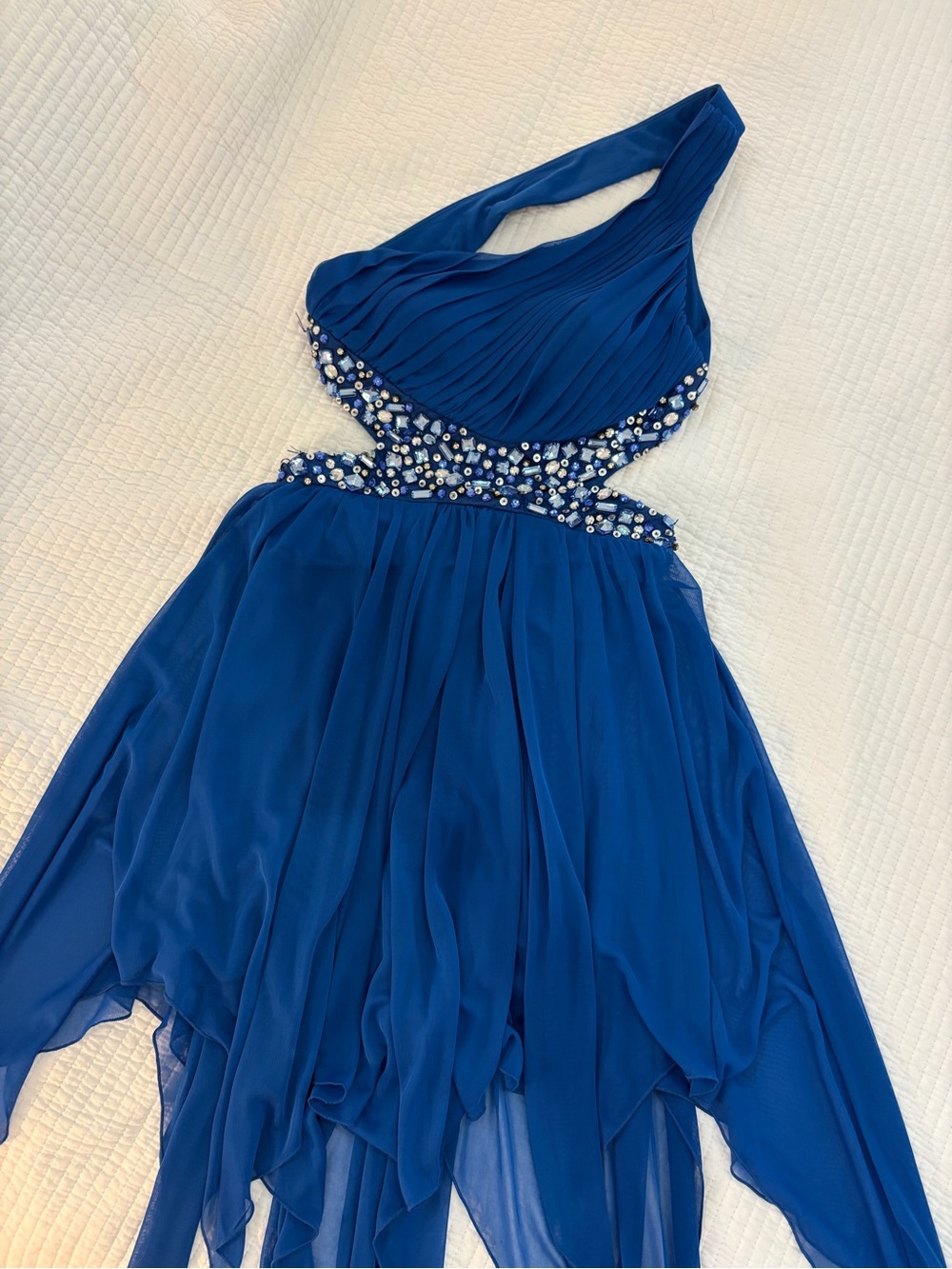One-Shoulder Royal Blue Beaded Cocktail Dress